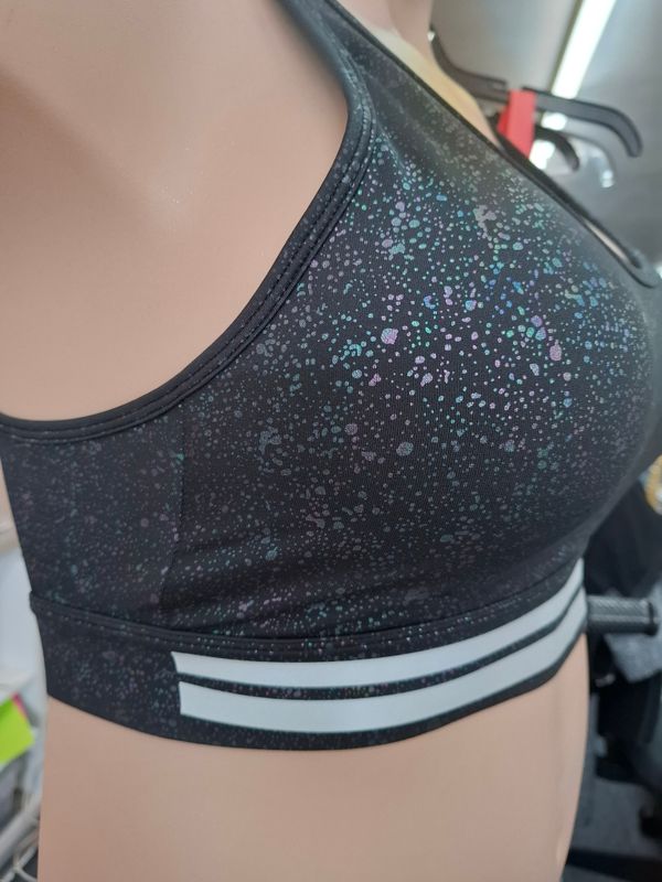 XL Zyia black splatter rainbow dot print sports bra