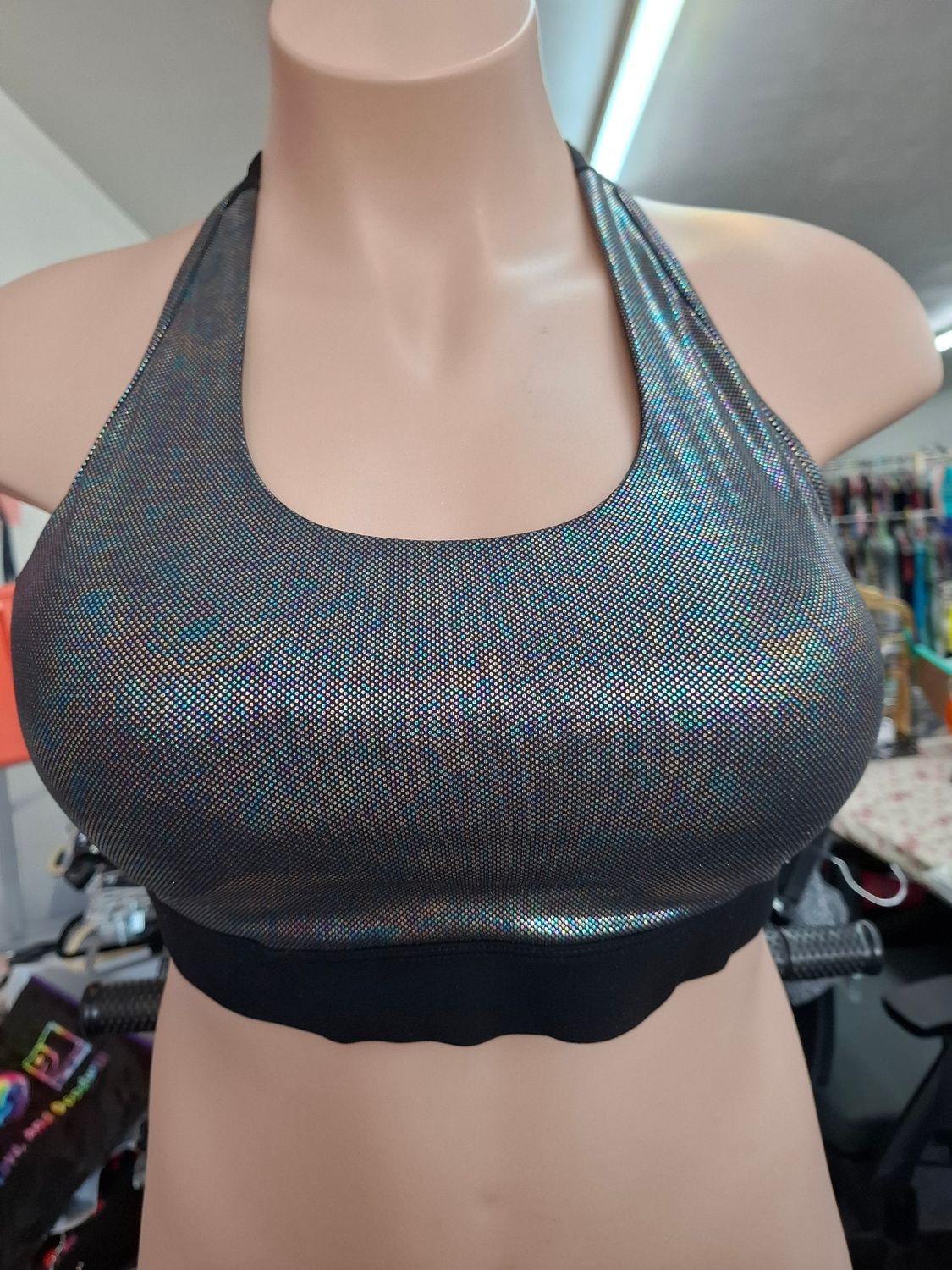 XL Zyia rainbow holographic dot sports bra