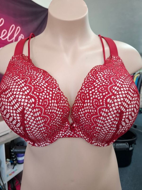 40H Cacique cotton boost plunge lace red bra