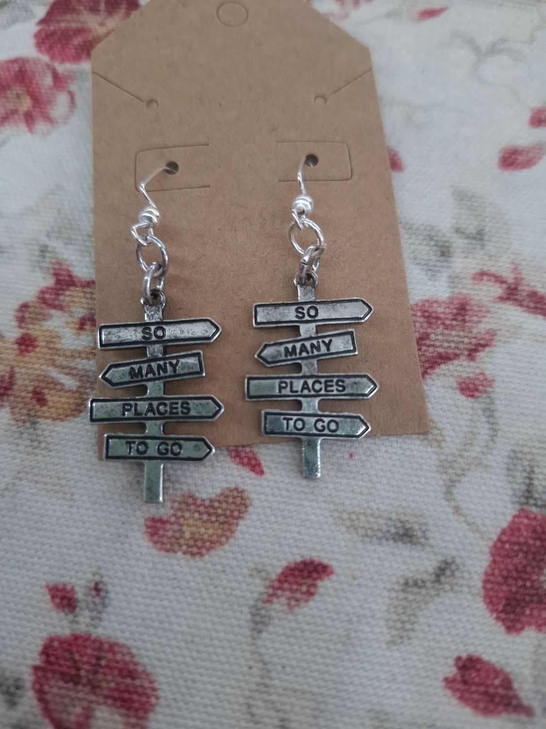 "Let's Go" silver sign post handmade earrings