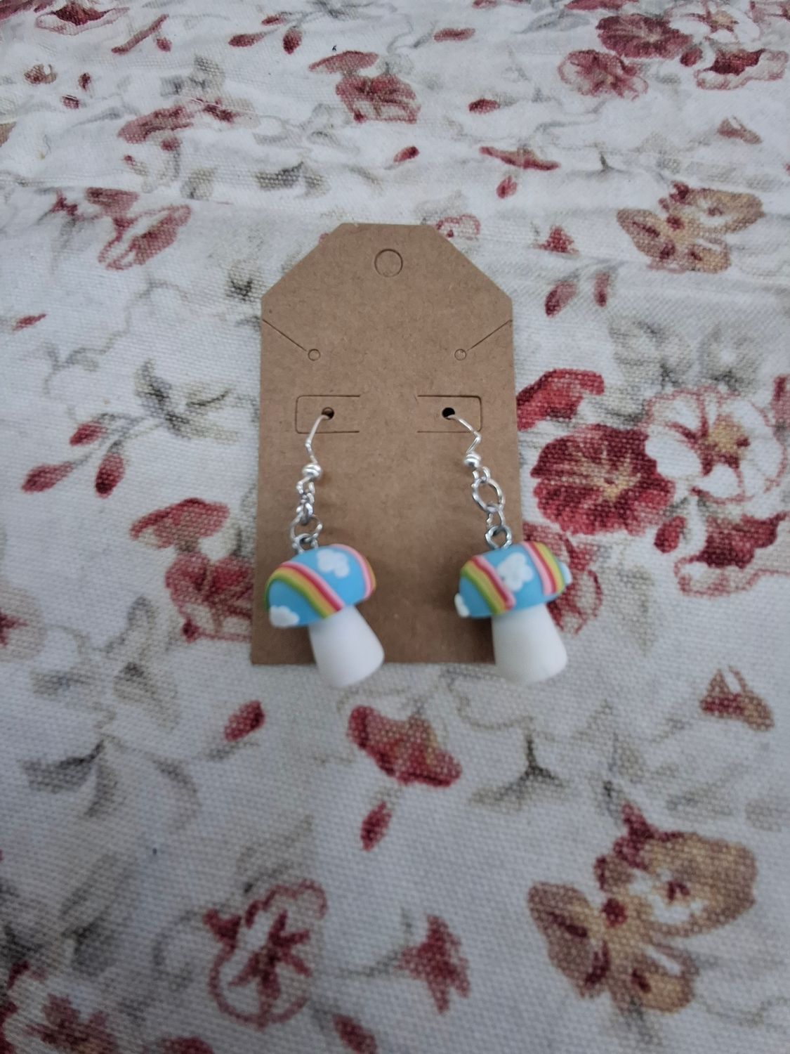 "Level Up" Rainbow mushroom enamel handmade earrings