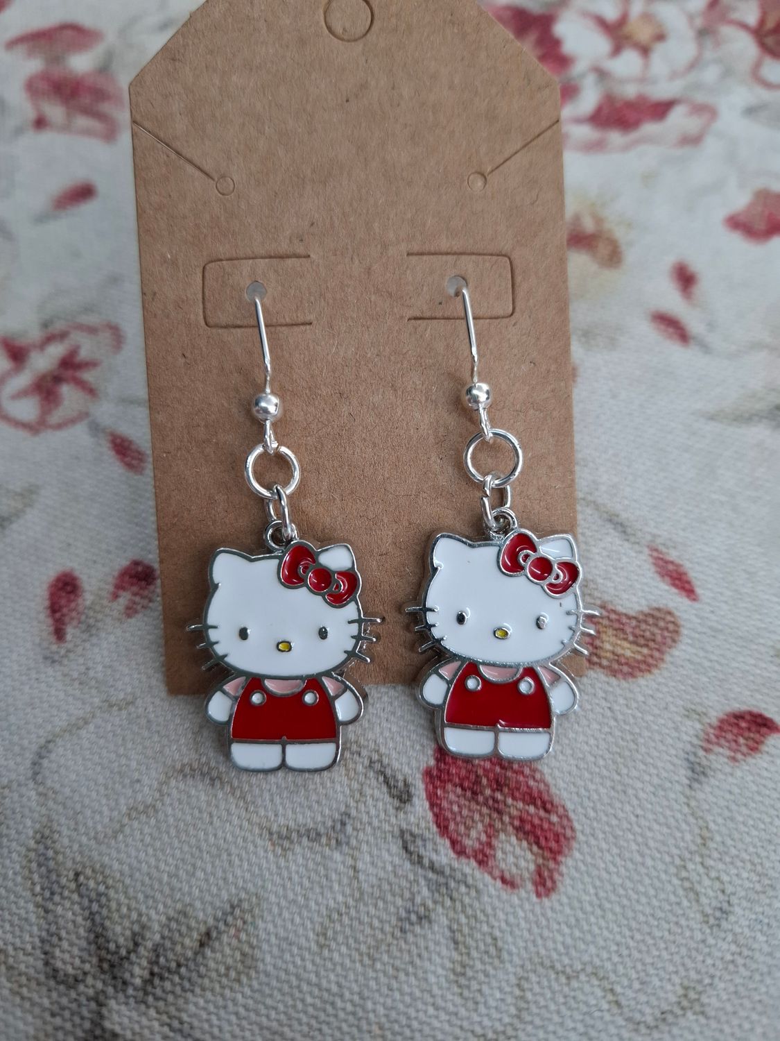Hello Kitty silver enamel handmade earrings
