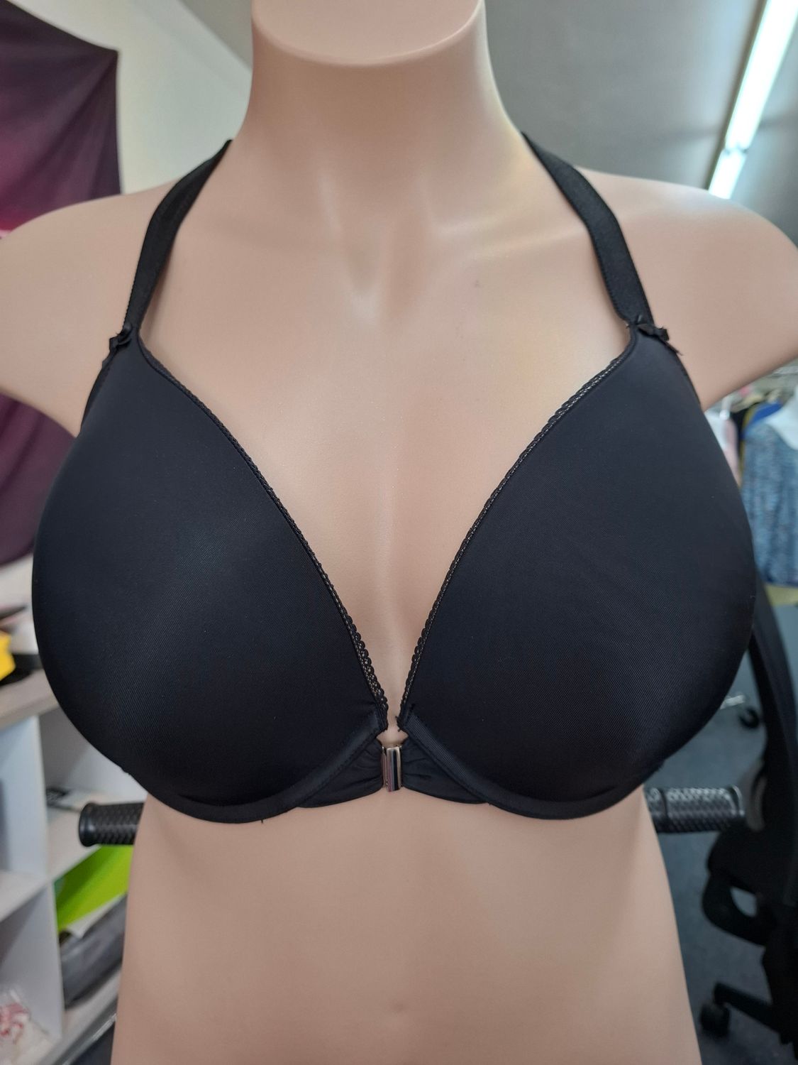 42DD Adore Me black front closure lace back bra
