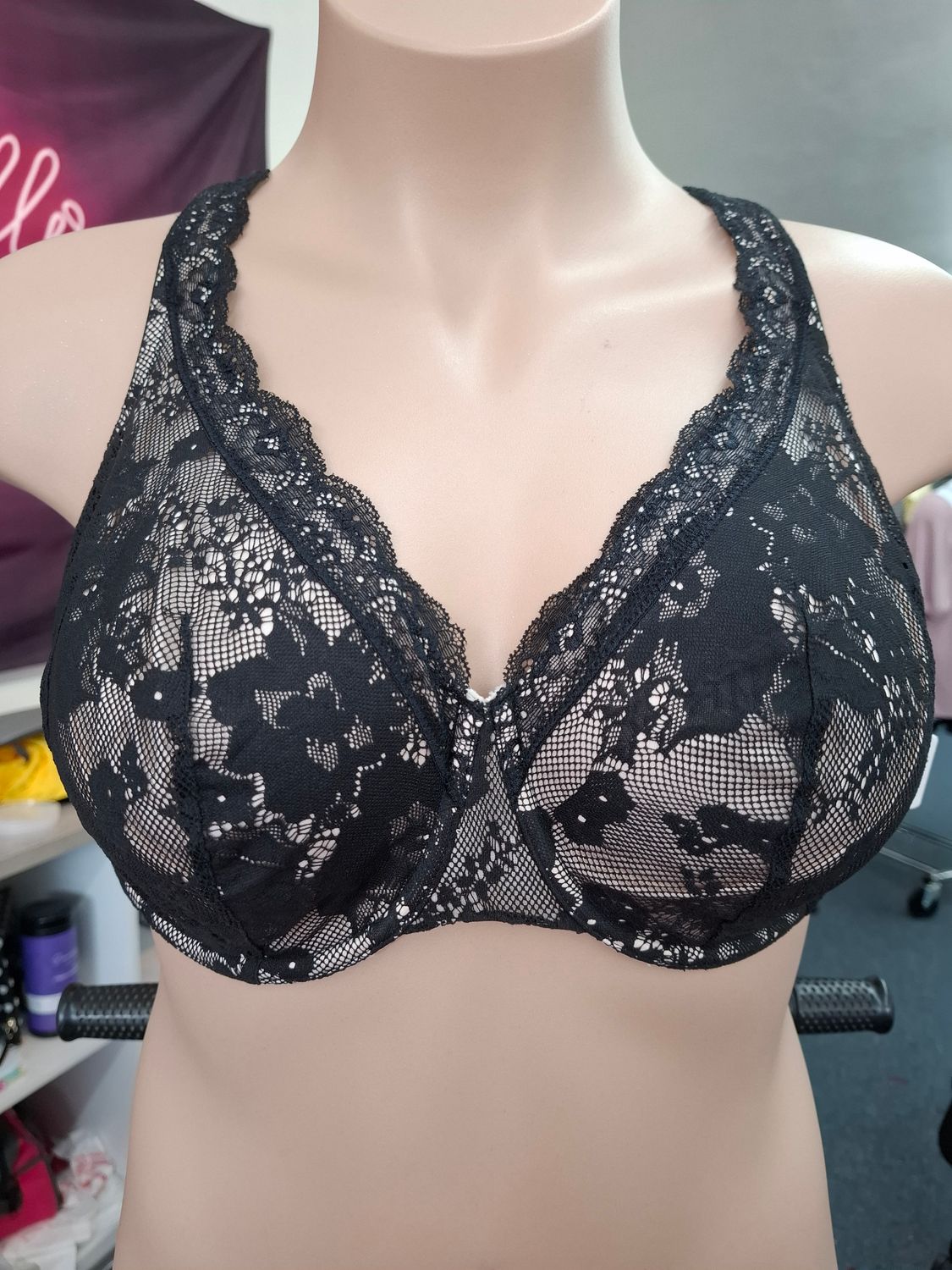 42DD Cacique black and white lace balconette bra