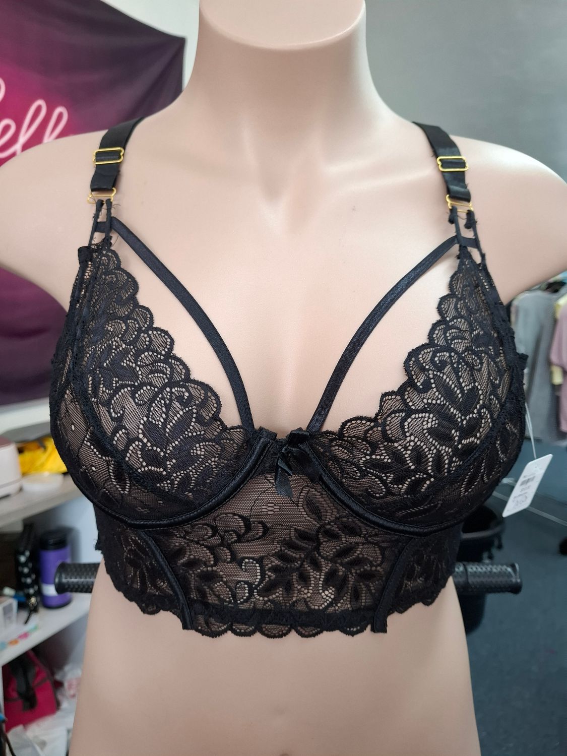 1x 2x Black lace underwire longline bra bralette 42C 42D