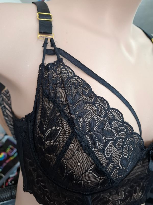 1x 2x Black lace underwire longline bra bralette 42C 42D
