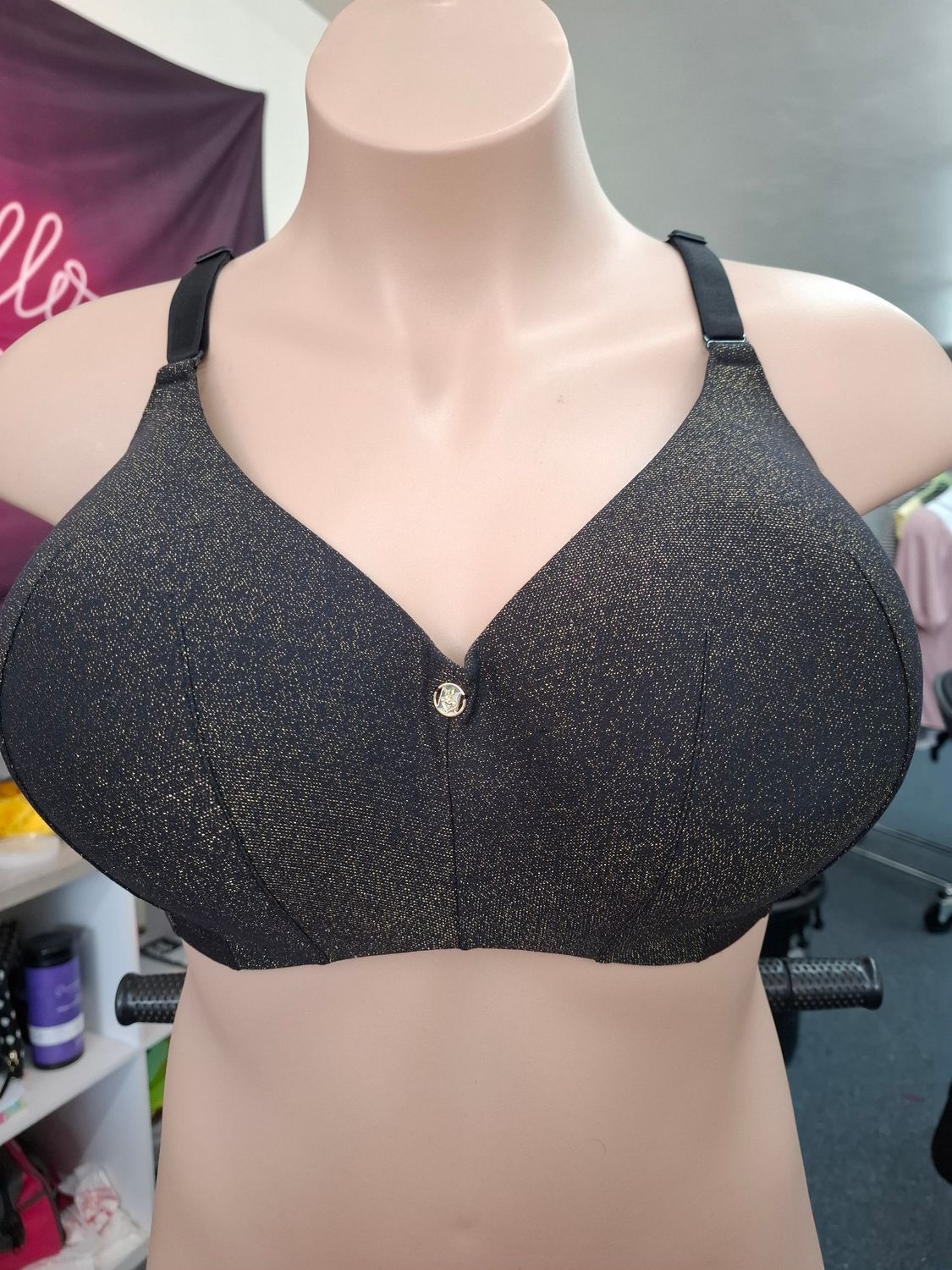 42DDD Torrid black and gold glitter wireless balconette bra