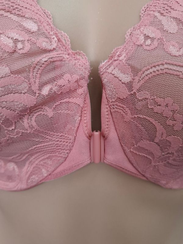44D Glamorise pink lace unlined front close bra