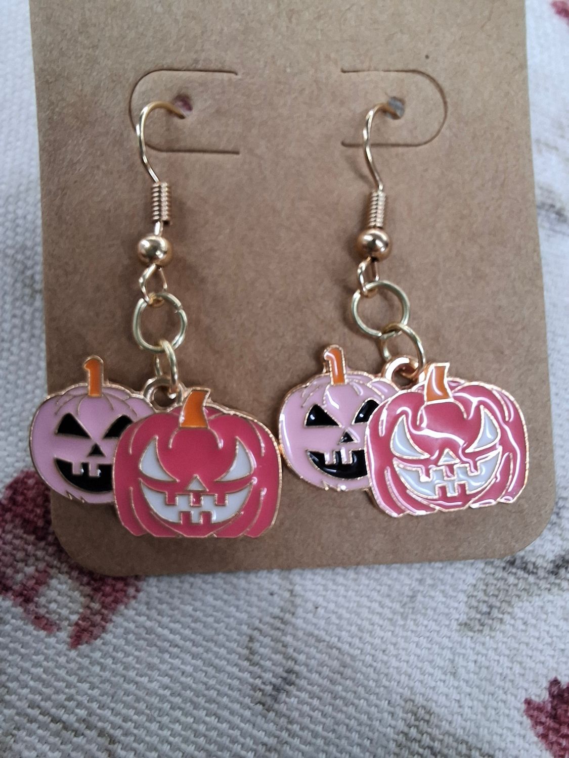 "Pink Pumpkins" Jack O Lantern gold Halloween earrings