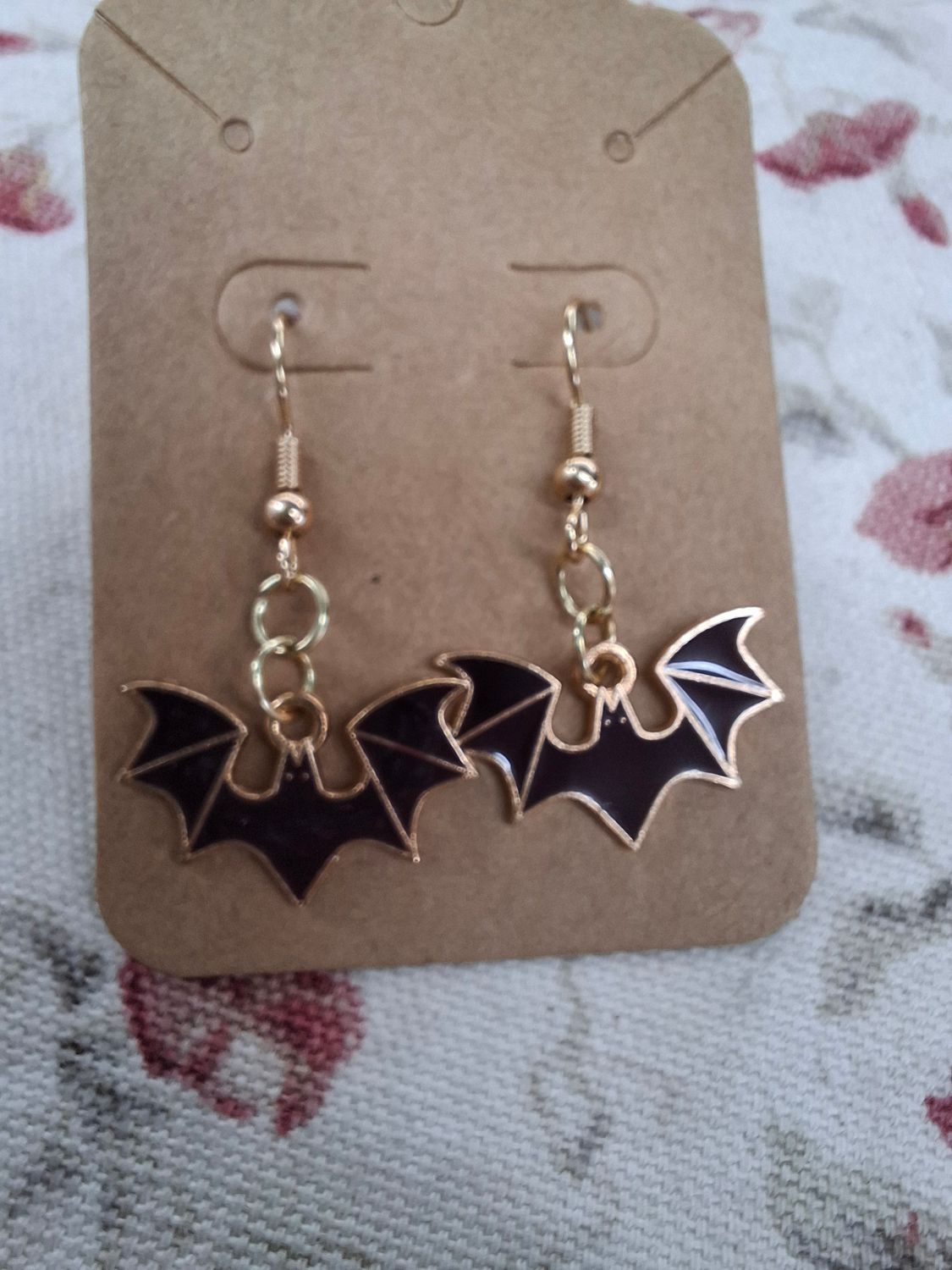 "Goin Batty" Brown and Gold bat Halloween earrings