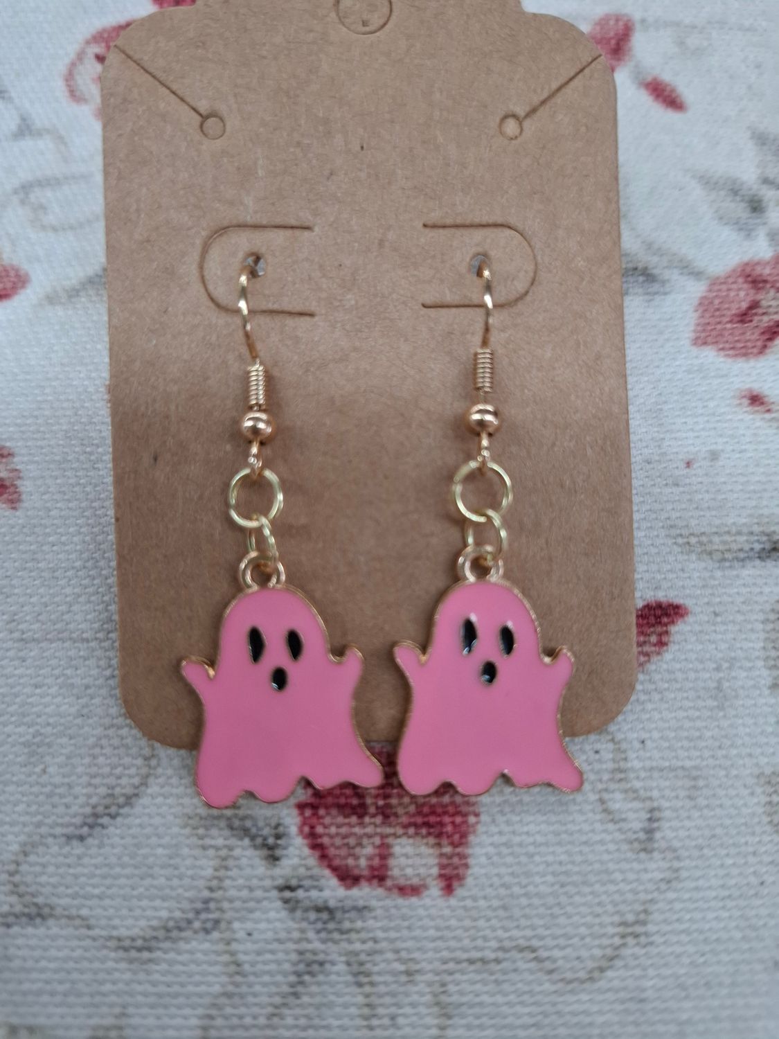 "Booo" Pink and gold ghost Halloween handmade earrings