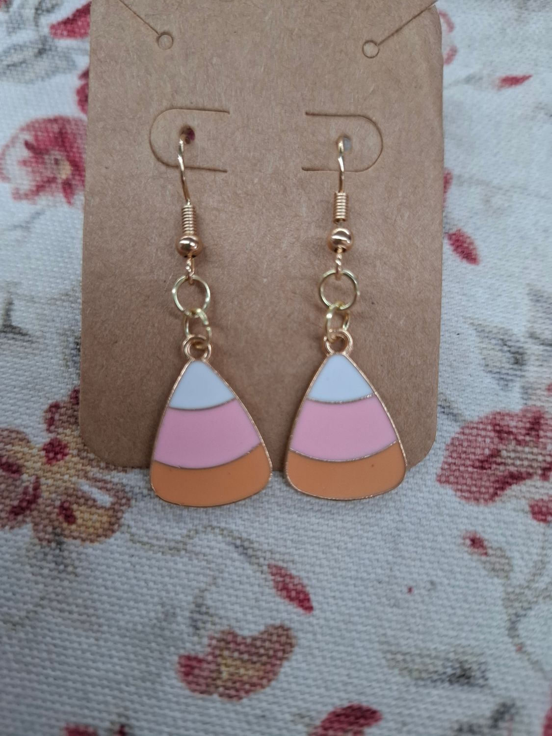 Pastel candy corn gold handmade Halloween earrings