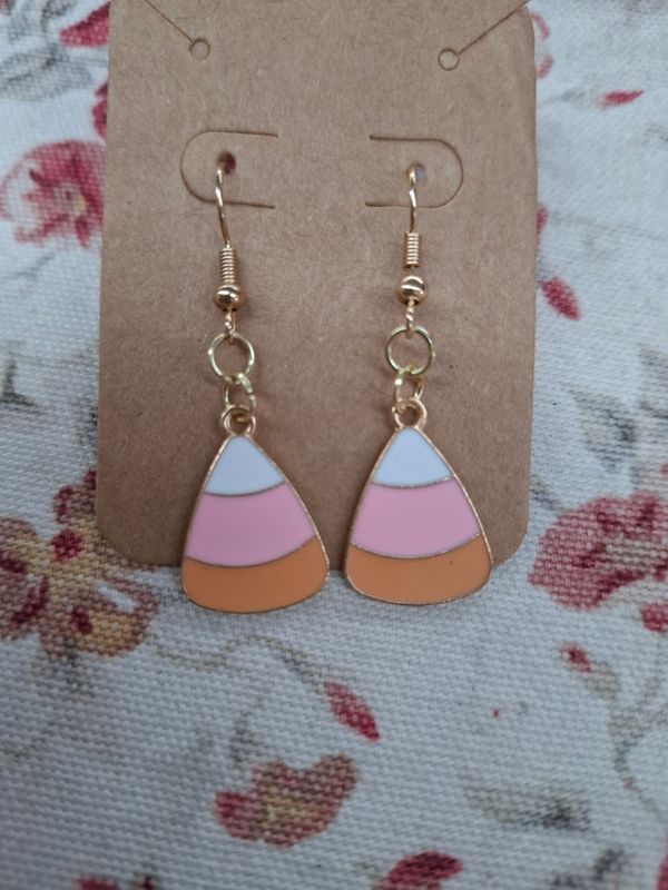 Pastel candy corn gold handmade Halloween earrings