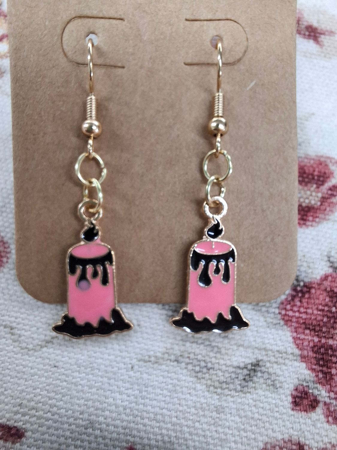 Pink, black and gold Halloween candle earrings