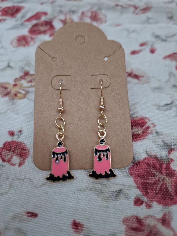 Pink, black and gold Halloween candle earrings