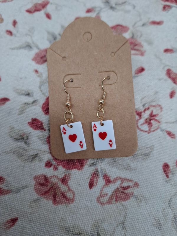 "Ace of Hearts" dainty card earrings on gold