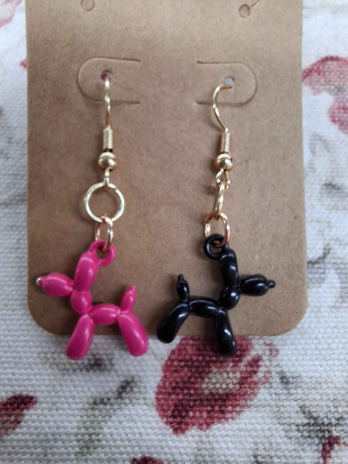 Balloon dogs pink black and gold handmade earrings