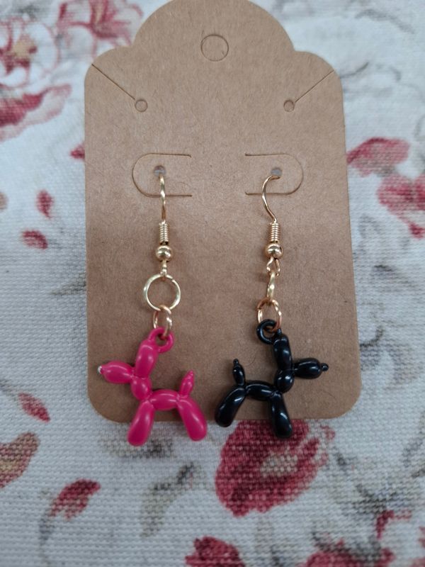 Balloon dogs pink black and gold handmade earrings