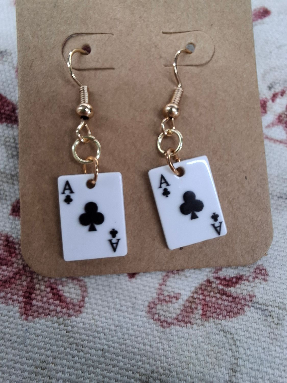 "Ace of Clubs" dainty card gold earrings clover