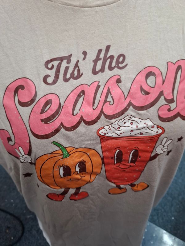 2x Tis the Season pumpkin spice coffee graphic tee top
