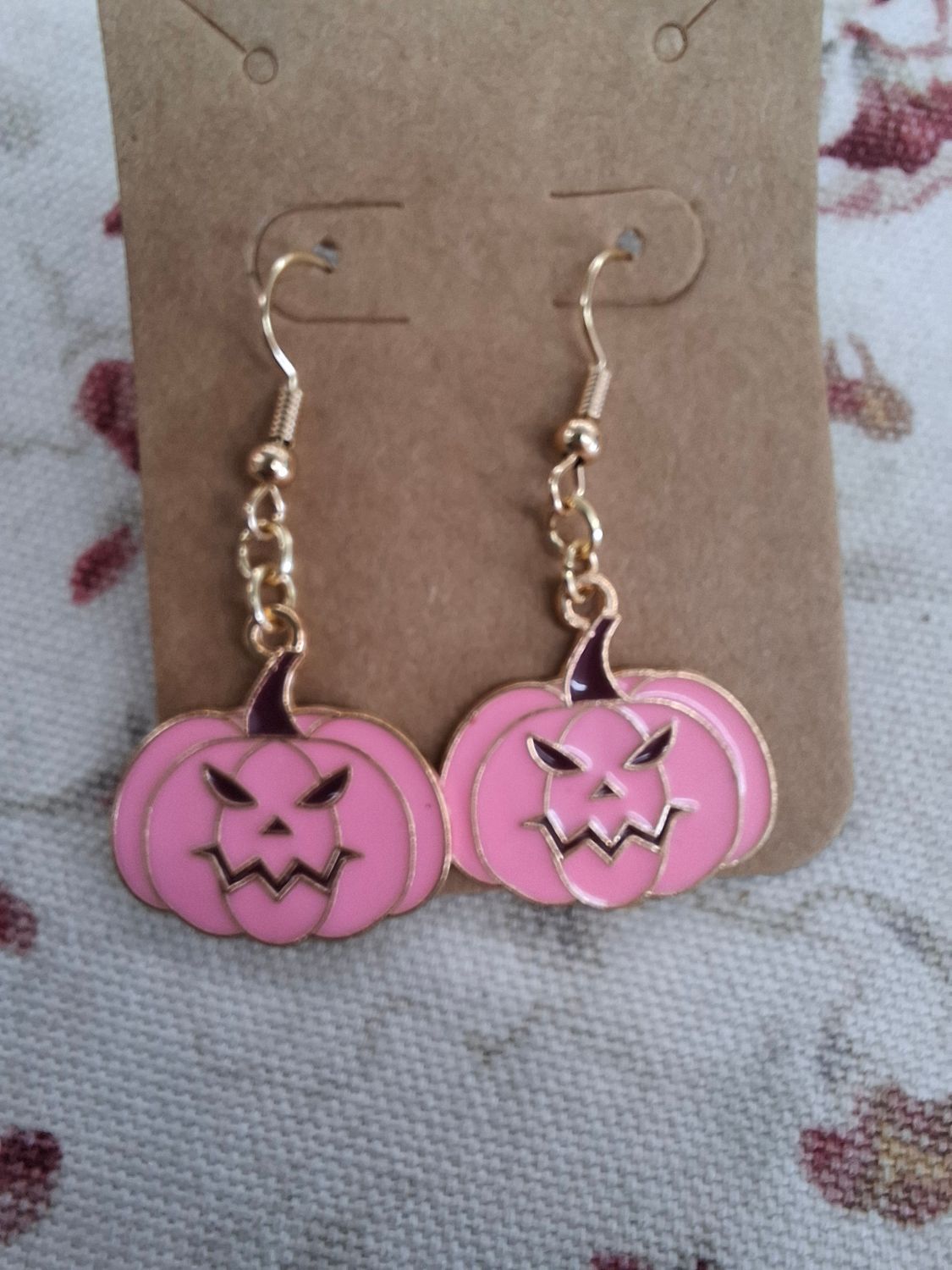 Pink Jack O' Lantern pumpkin handmade earrings