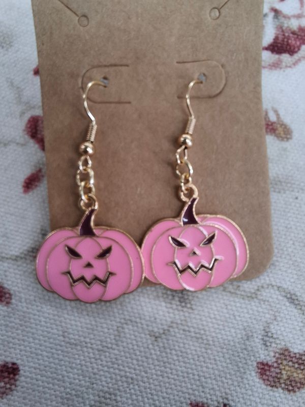 Pink Jack O' Lantern pumpkin handmade earrings