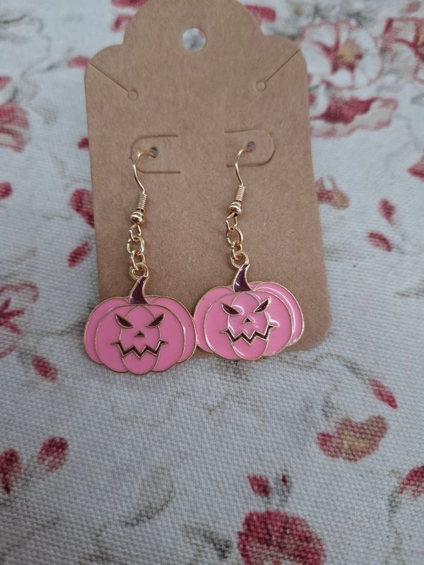 Pink Jack O' Lantern pumpkin handmade earrings