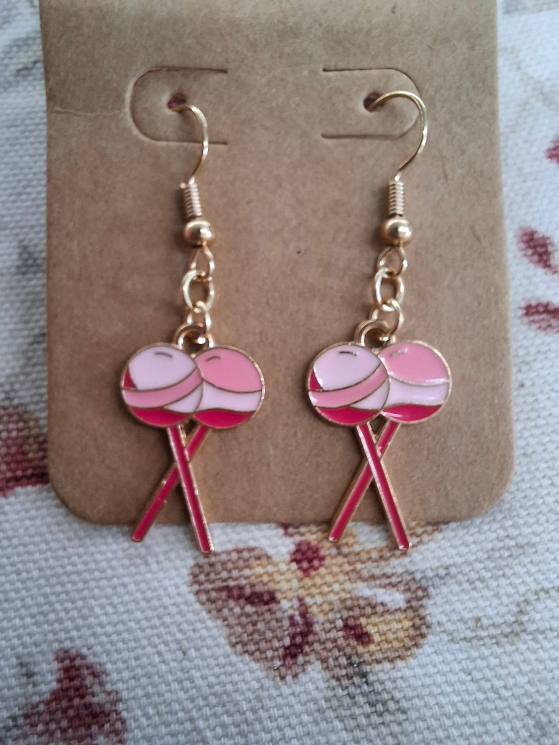 Lollipop candy sucker Halloween pink and gold earrings
