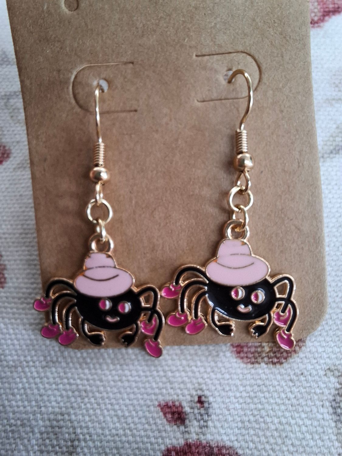 "Little Miss Spider" black and pink Halloween earrings