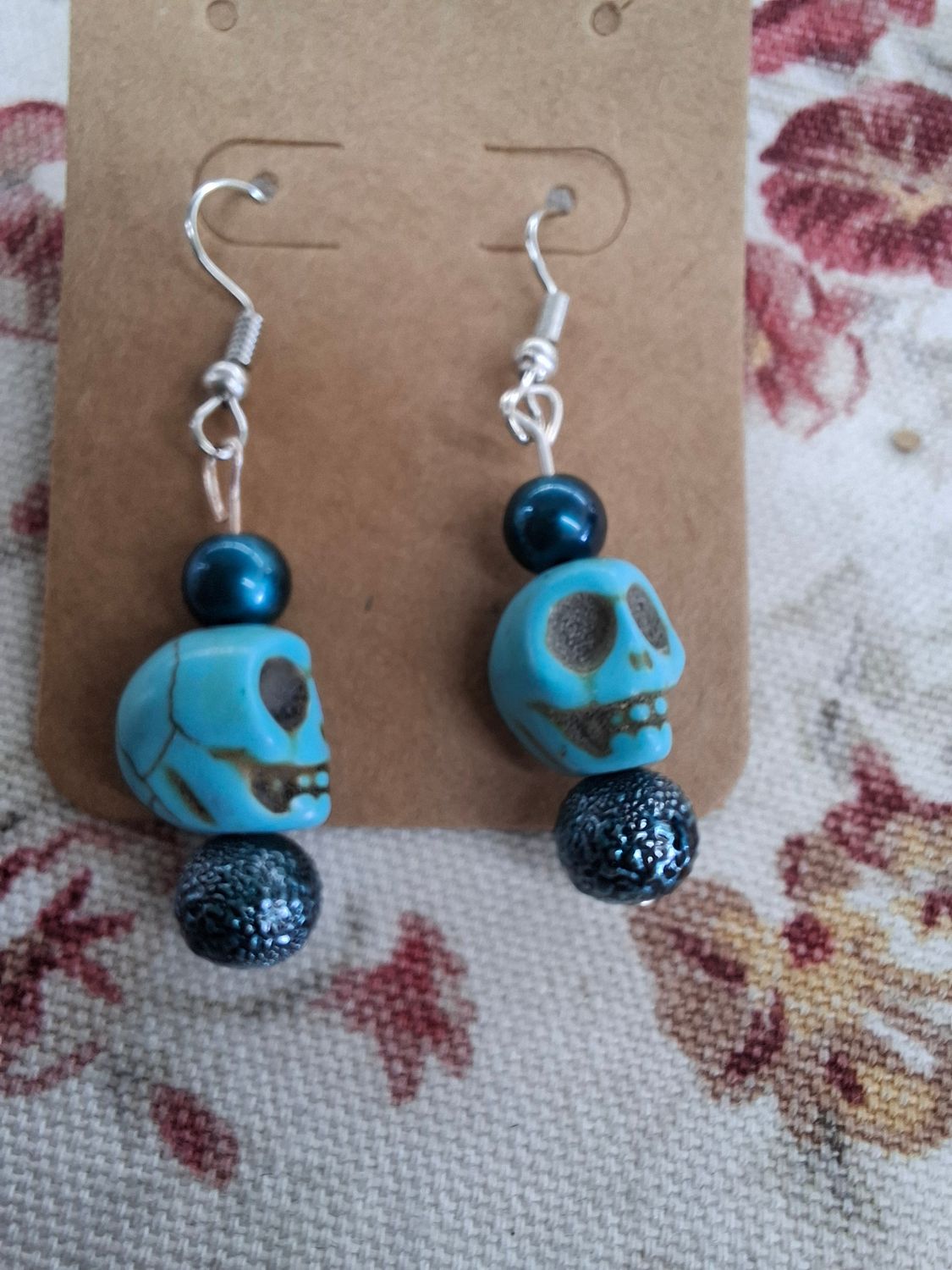 Small blue skull earrings Halloween blue and silver