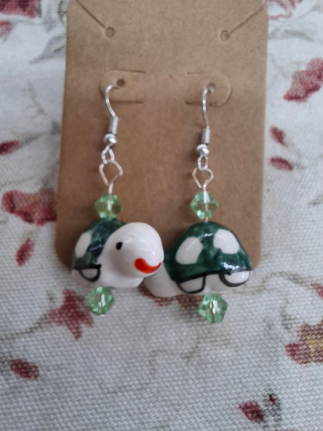 Happy turtle painted bead earrings handmade