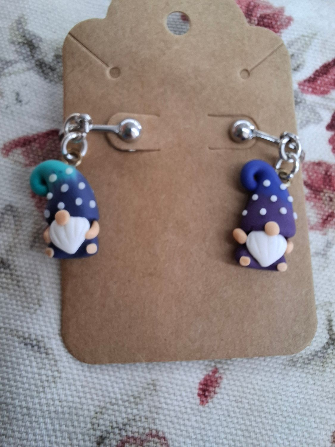 Gnome clip on earrings purple and silver