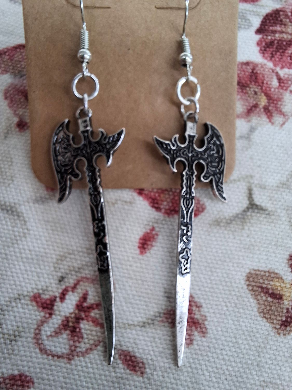"Axe Me About My Day" large hatchet earrings silver