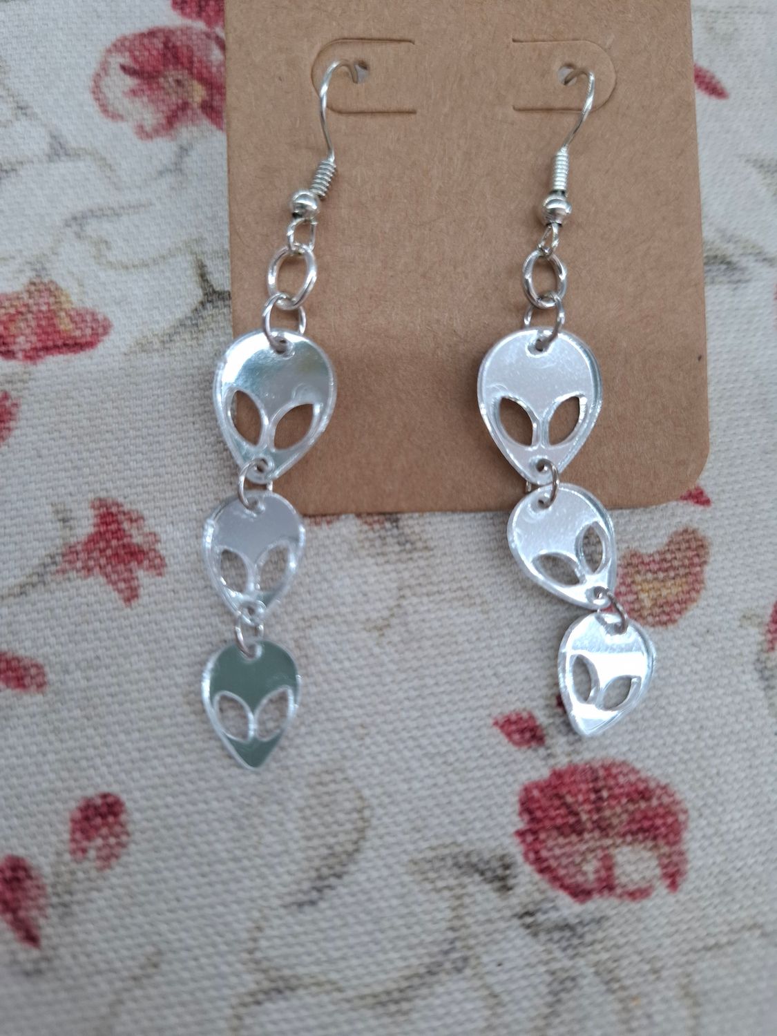Holographic multi alien dangle handmade earrings