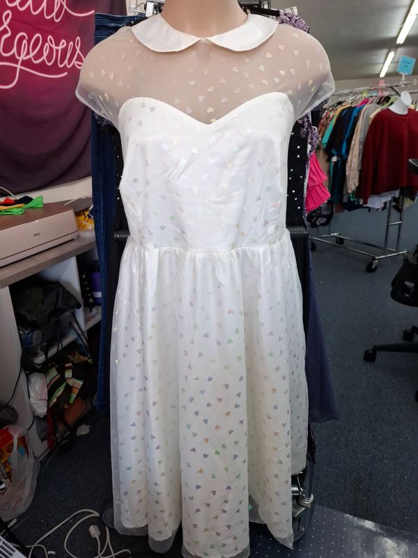 5x Unique Vintage white heart print collar dress Trad Wife