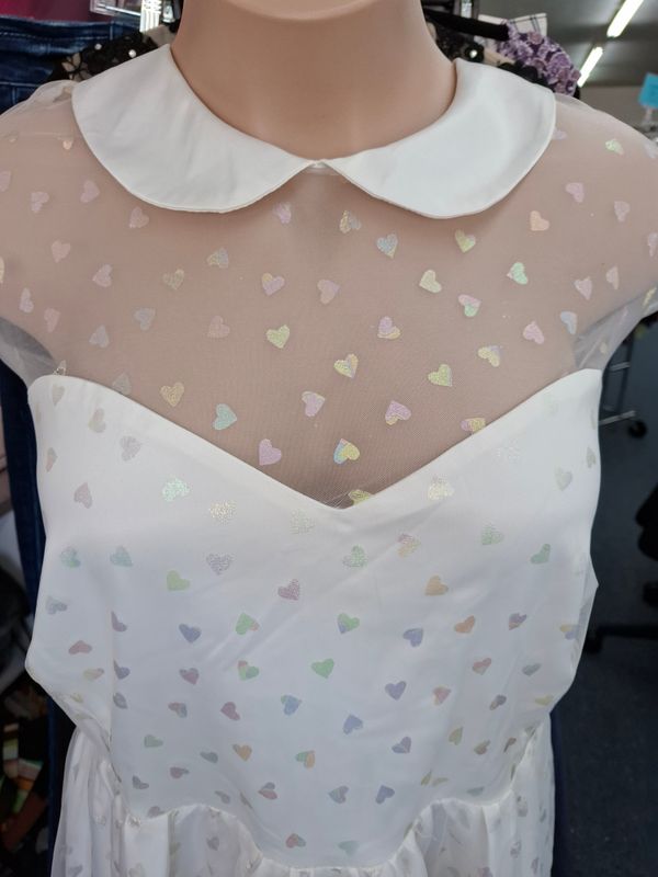 5x Unique Vintage white heart print collar dress Trad Wife