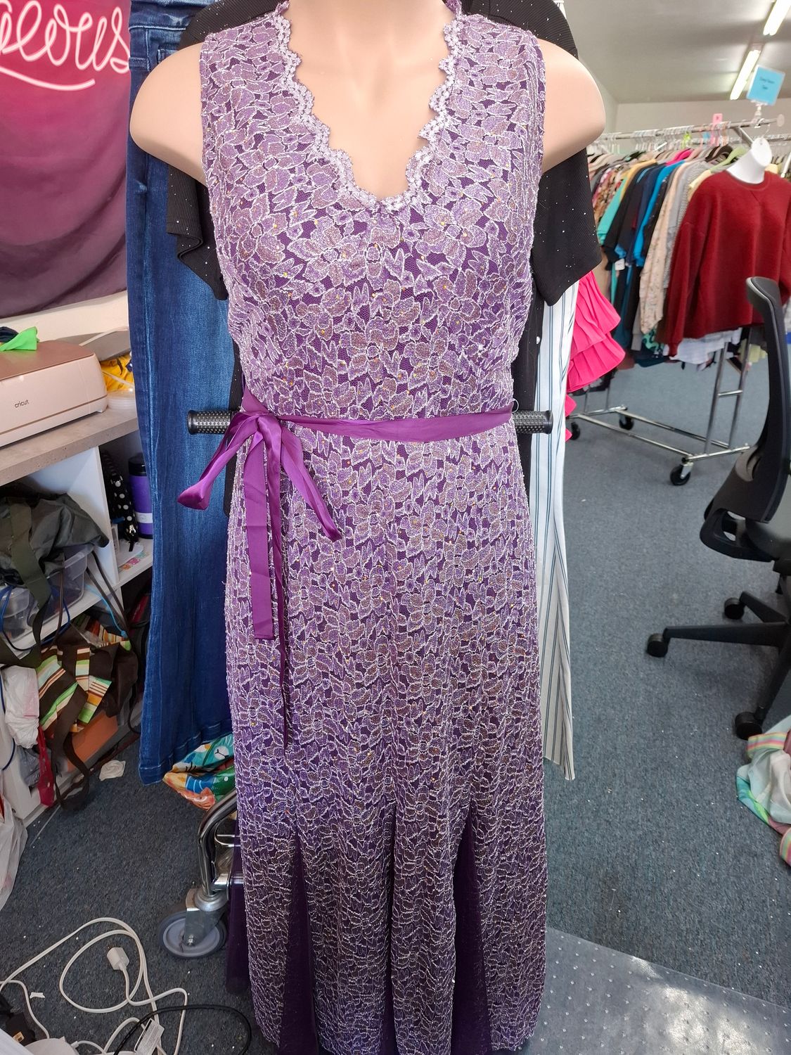 2x Purple sequin maxi dress with tulle gathers Ursula