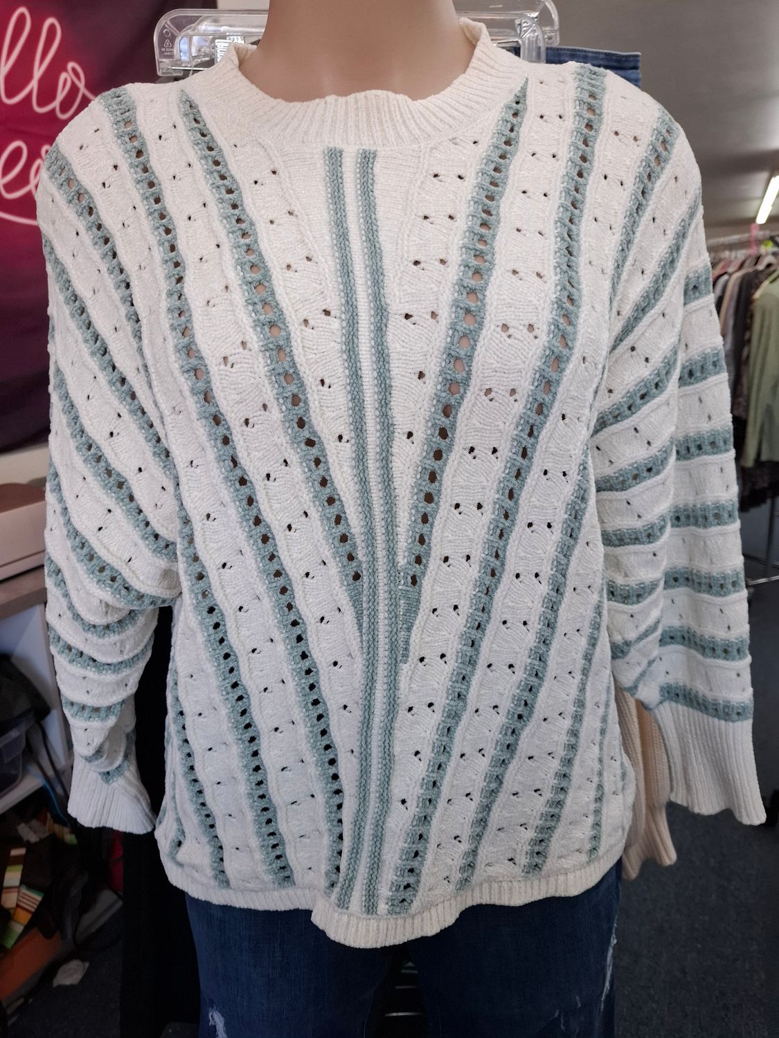 3x Maurices thick holey sweater sage green cream