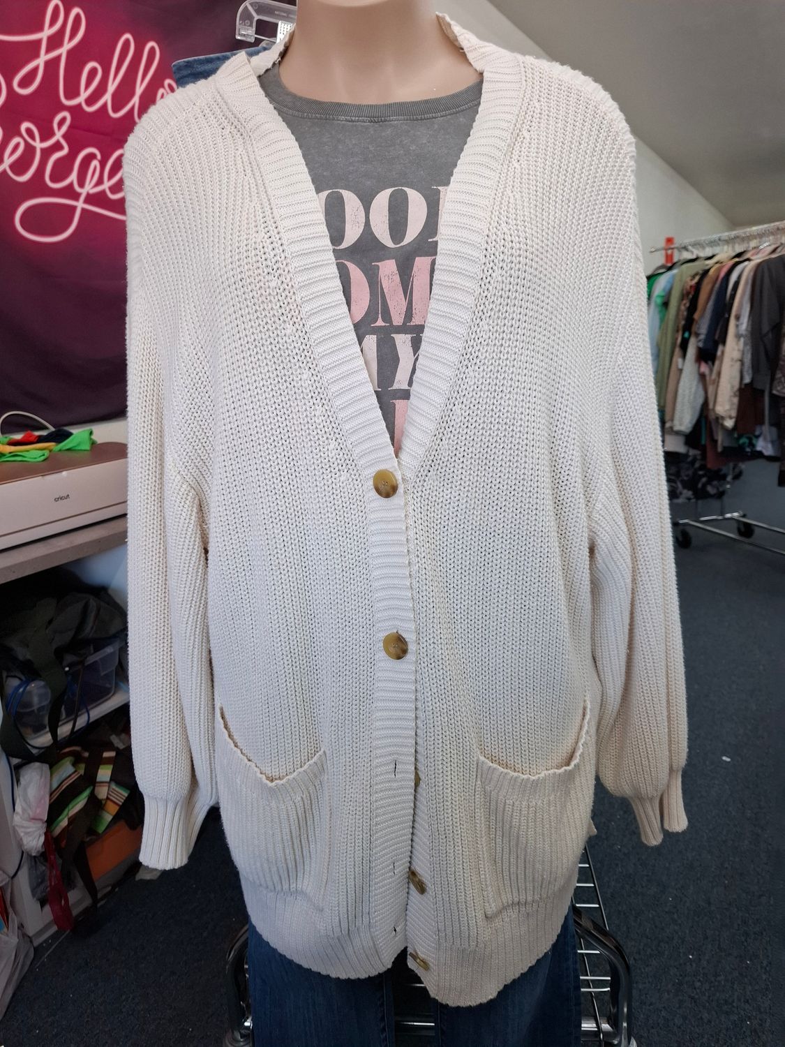 3x a.n.a. cream long heavy cardigan button front sweater