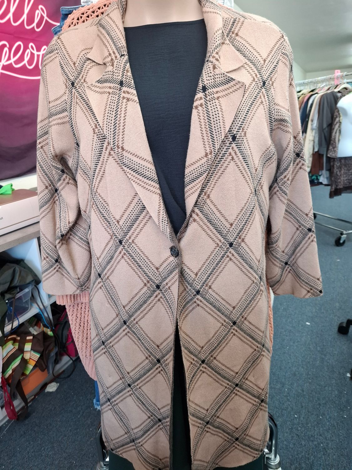 3x Madison Hudson plaid long duster cardigan jacket