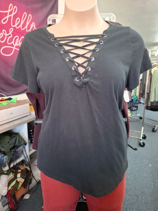 2x Torrid Classic Fit black knit top with tie front