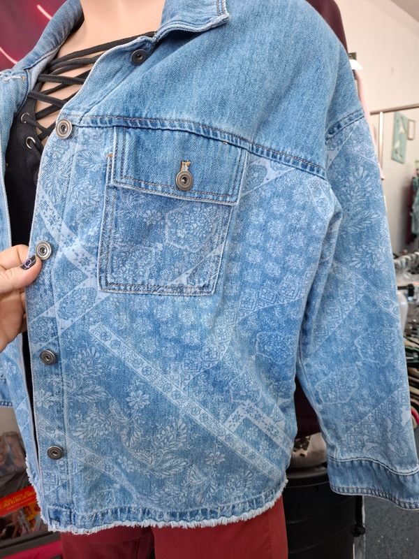 XXL Tribal Jeans floral paisley denim distressed jacket