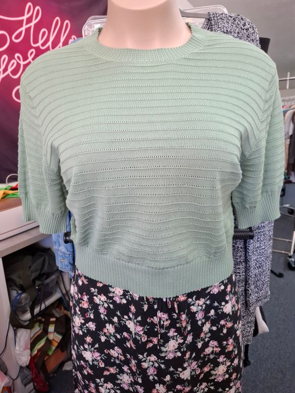 XXL Frye green cropped short sleeve sweater top