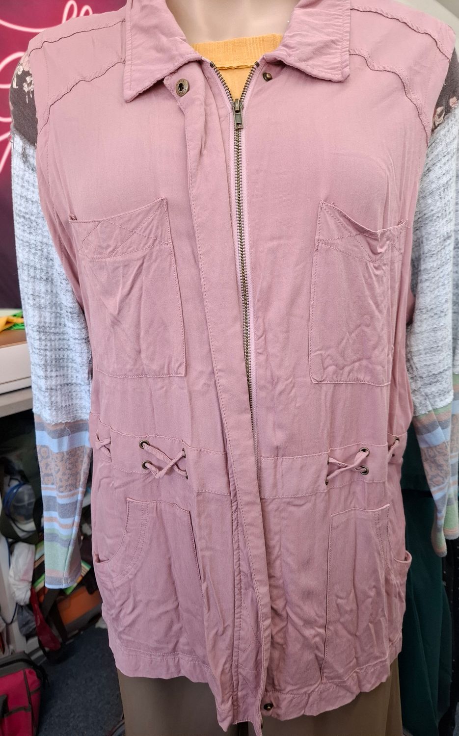 3x Maurices pink zip front long lightweight vest