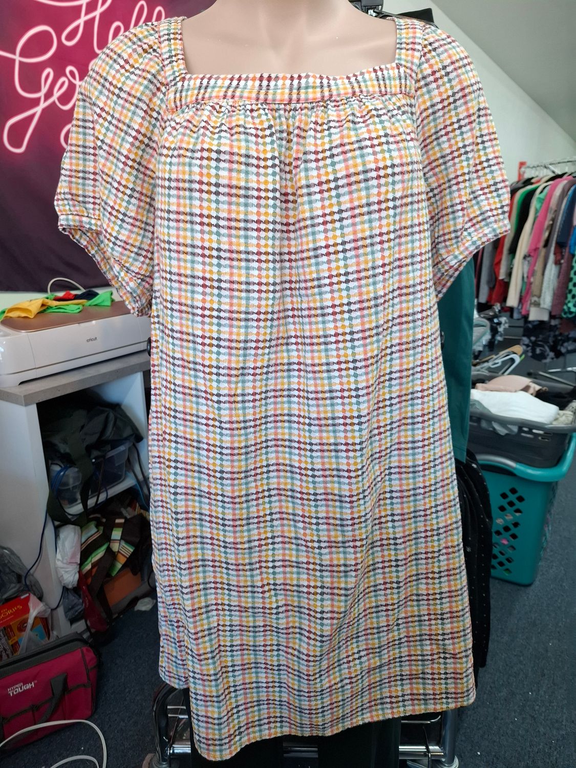 4x Old Navy plaid fall mini dress loose fit puff sleeves