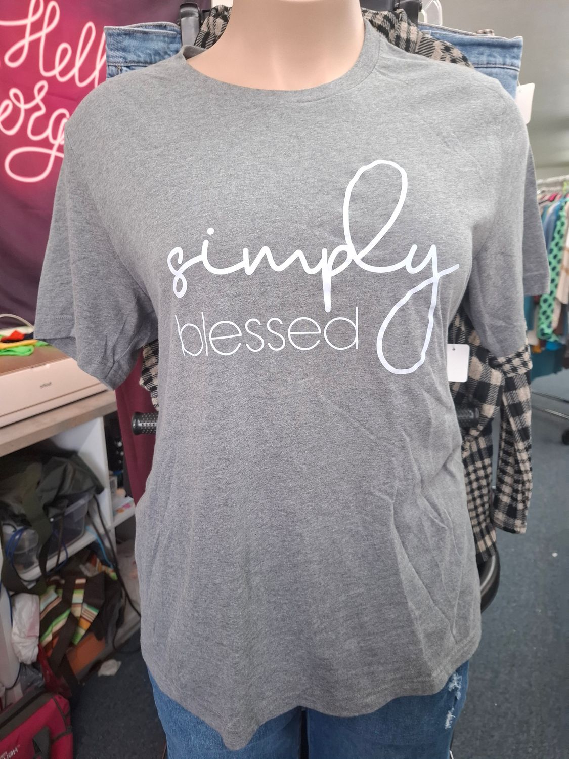 2x Bella Canvas gray "Simply Blessed" t-shirt top