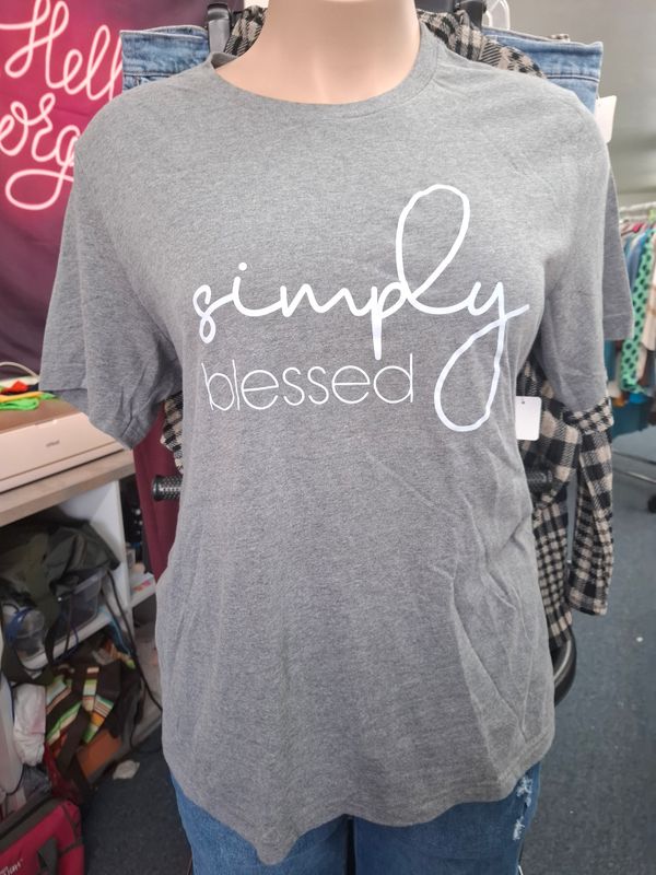 2x Bella Canvas gray "Simply Blessed" t-shirt top