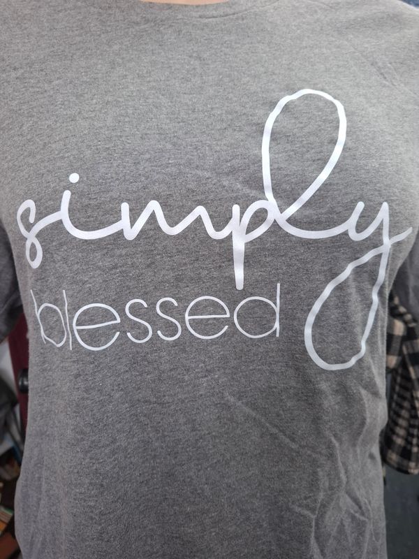 2x Bella Canvas gray "Simply Blessed" t-shirt top