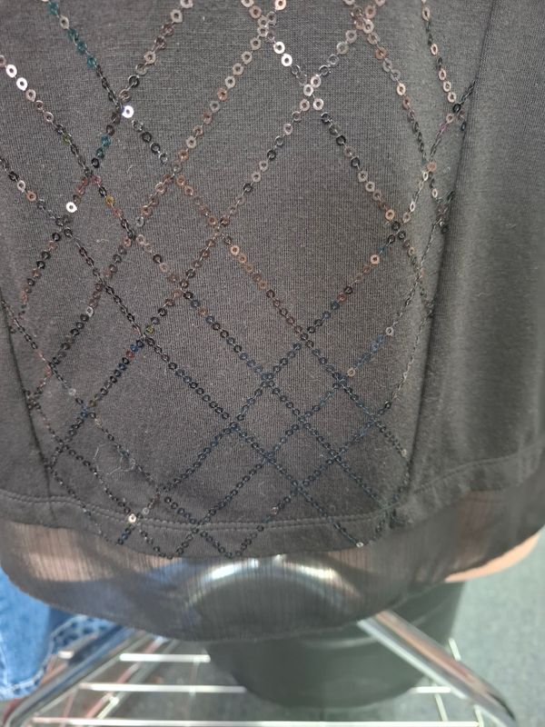 2x Catherines black sequin front tunic top chiffon trim