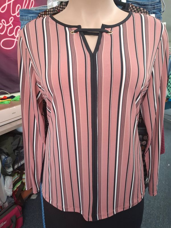 XXL Liz Claiborne pink black stripes stretchy top